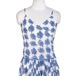 EUC‎ Anokhi Rosana Buta Blue Crossover Cami Floral Cotton Camisole Rose Tank Top